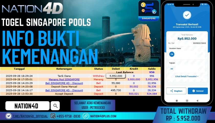 NATION4D -TOGEL SINGAPORE POOLS RP.5,952,000 LUNAS!