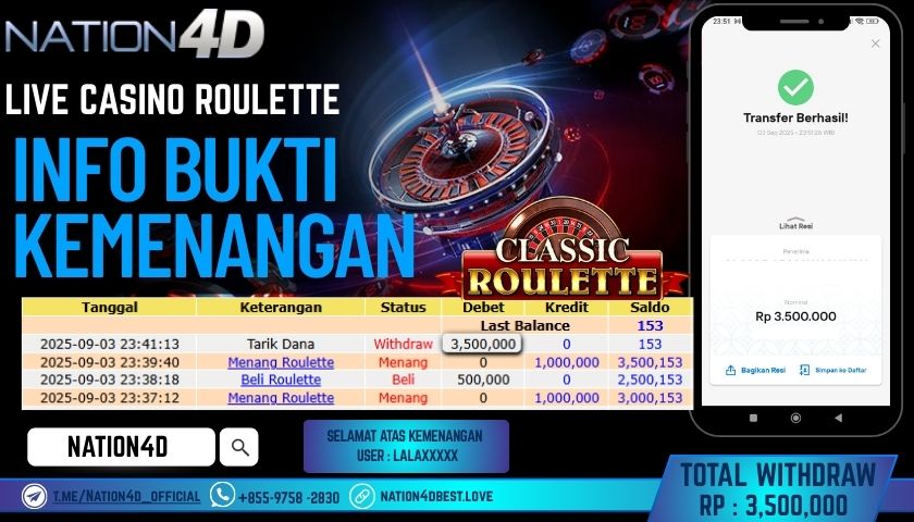 NATION4D -LIVE CASINO ROULETTE     RP.3,500,000 LUNAS!!