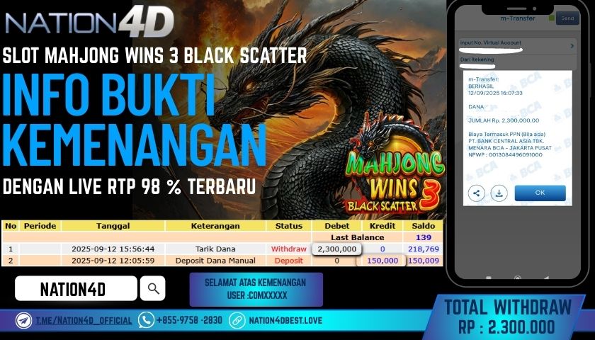 NATION4D -SLOT MAHJONG WINS 3 BLACK SCATTER RP.2,300,000LUNAS!!