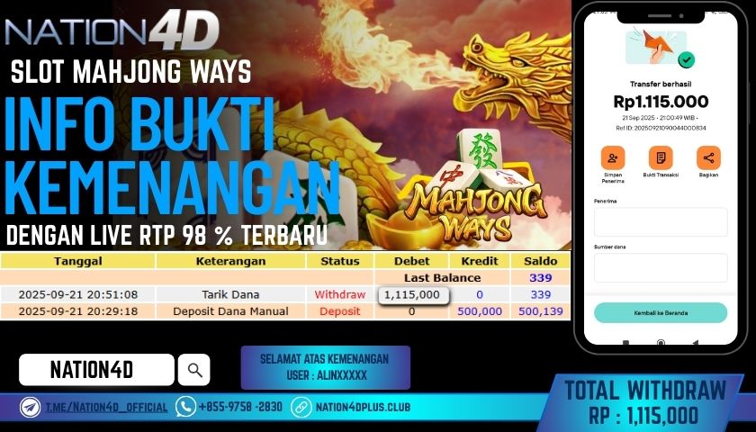 NATION4D -SLOT MAHJONG WAYS RP.1,115,000 LUNAS!