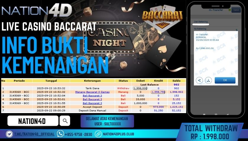 NATION4D -LIVE CASINO BACCARAT RP.1,998,000 LUNAS!