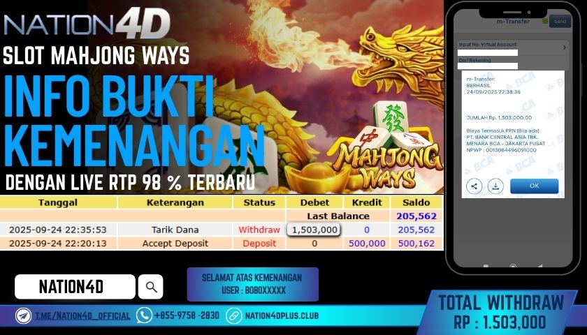 NATION4D -SLOT MAHJONG WAYS RP.1,503,000 LUNAS!