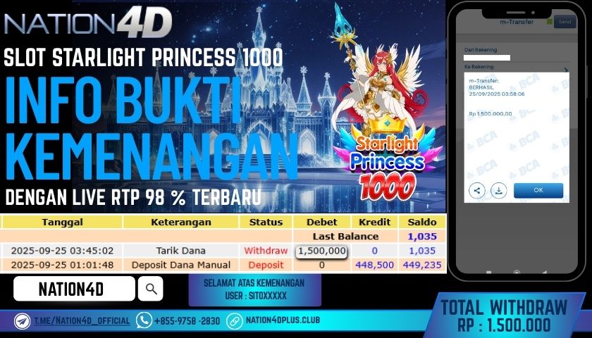 NATION4D -SLOT STARLIGHT PRINCESS 1000 RP.1,500,000 LUNAS!
