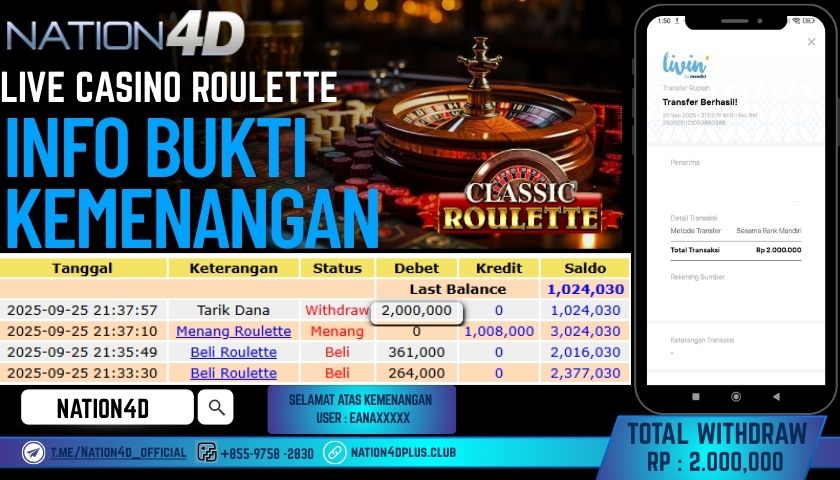 NATION4D -LIVE CASINO ROULETTE RP.2,000,000 LUNAS!