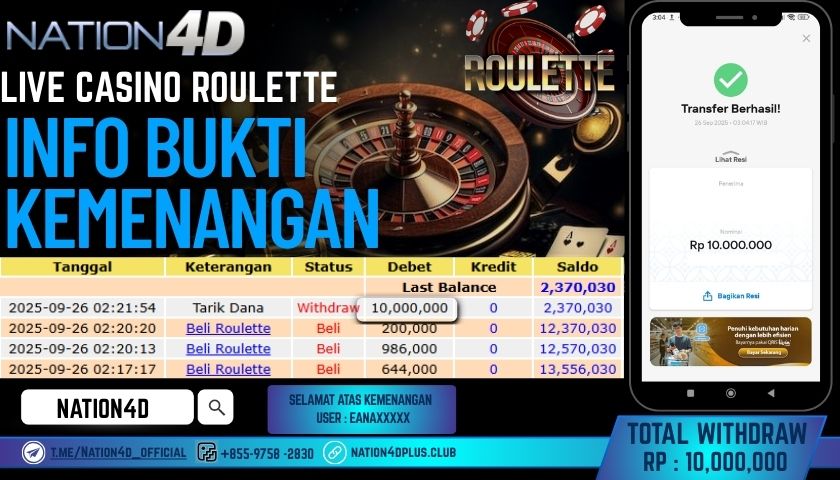 NATION4D -LIVE CASINO ROULETTE RP.10,000,000 LUNAS!