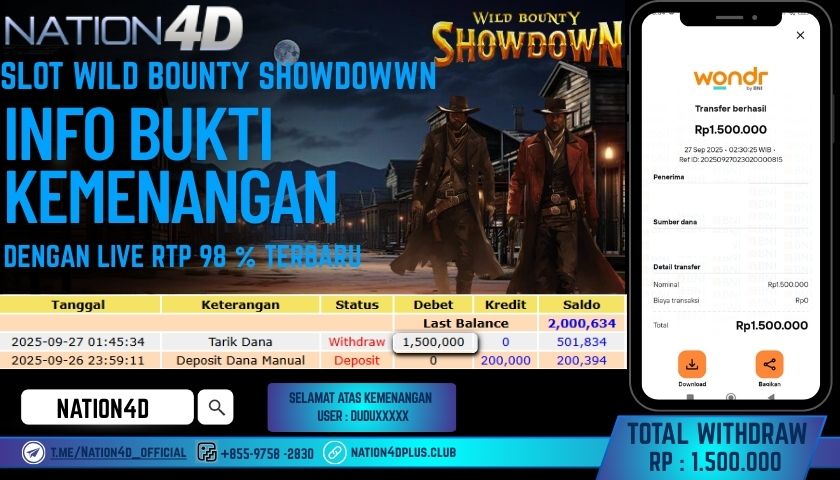NATION4D -SLOT WILD BOUNTY SHOWDOWN RP.1,500,000 LUNAS!