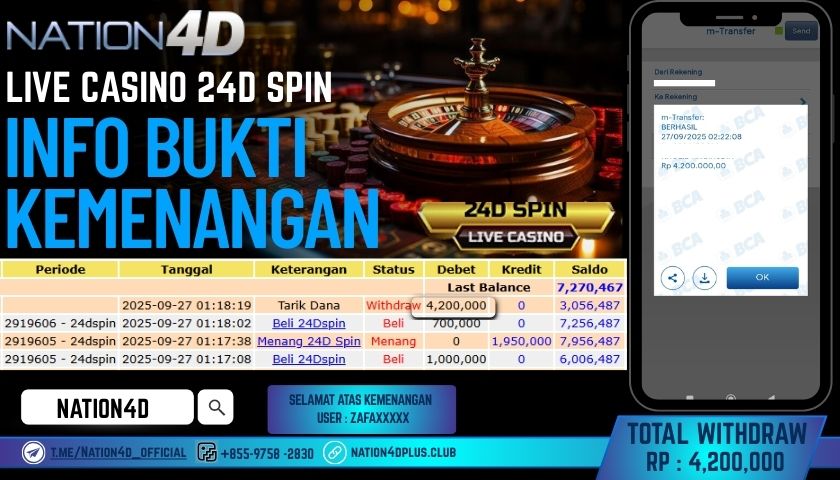 NATION4D -LIVE CASINO 24D SPIN RP.4,200,000 LUNAS!