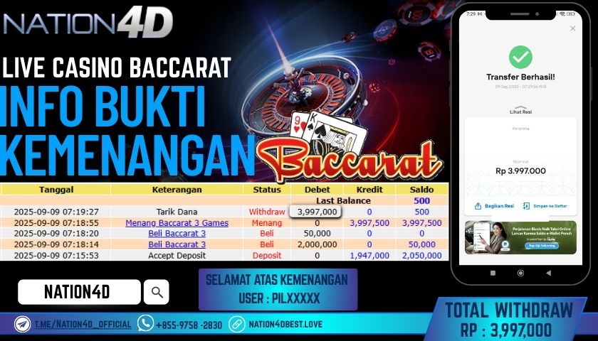 NATION4D -LIVE CASINO BACCARAT RP.3,997,000 LUNAS!!