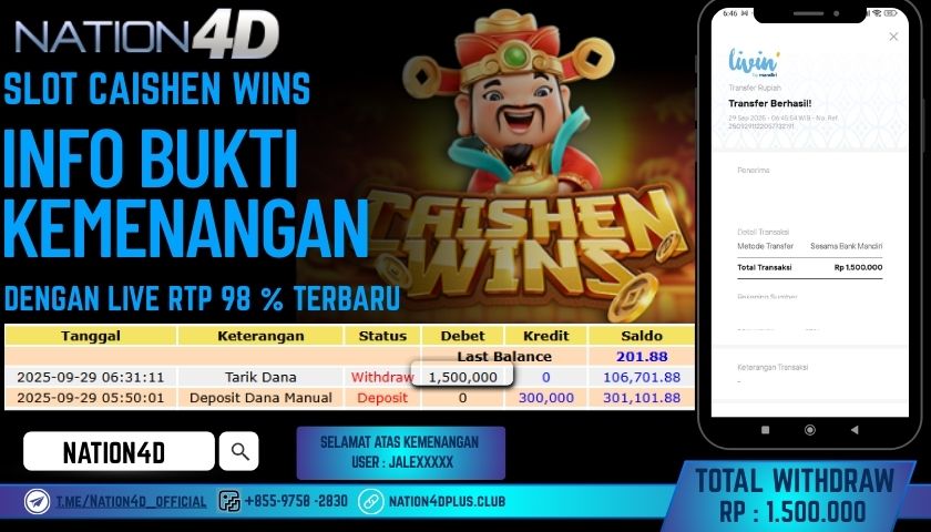 NATION4D -SLOT CAISHEN WINS RP.1,500,000 LUNAS!