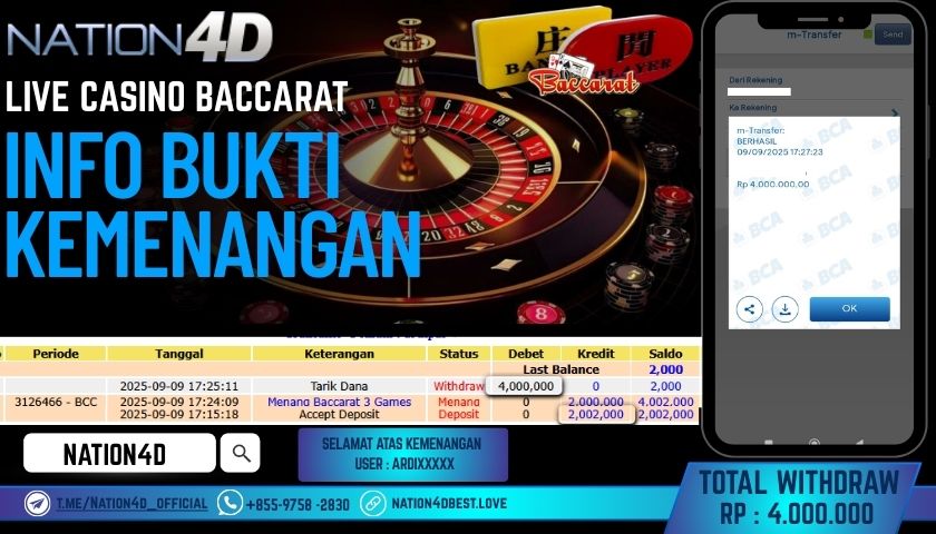 NATION4D -LIVE CASINO BACCARAT RP.4,000,000 LUNAS!!