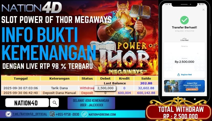 NATION4D -SLOT POWER OF THOR MEGAWAYS RP.2,500,000 LUNAS!