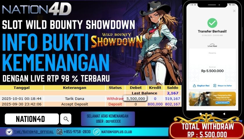 NATION4D -SLOT WILD BOUNTU SHOWDOWN RP.5,500,000 LUNAS!