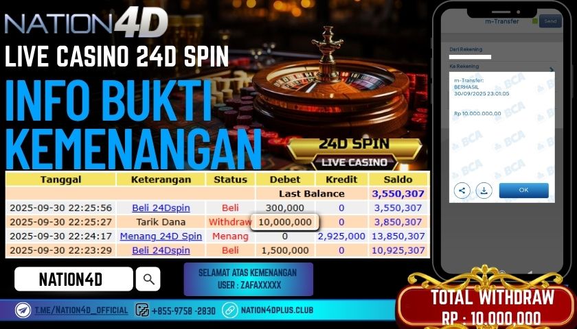 NATION4D -LIVE CASINO 24D SPIN RP.10,000,000 LUNAS!