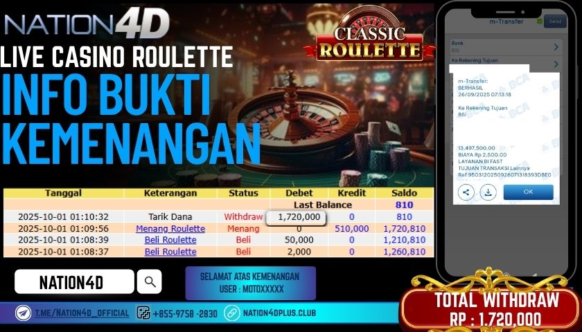 NATION4D -LIVE CASINO ROULETTE RP.1,720,000 LUNAS!