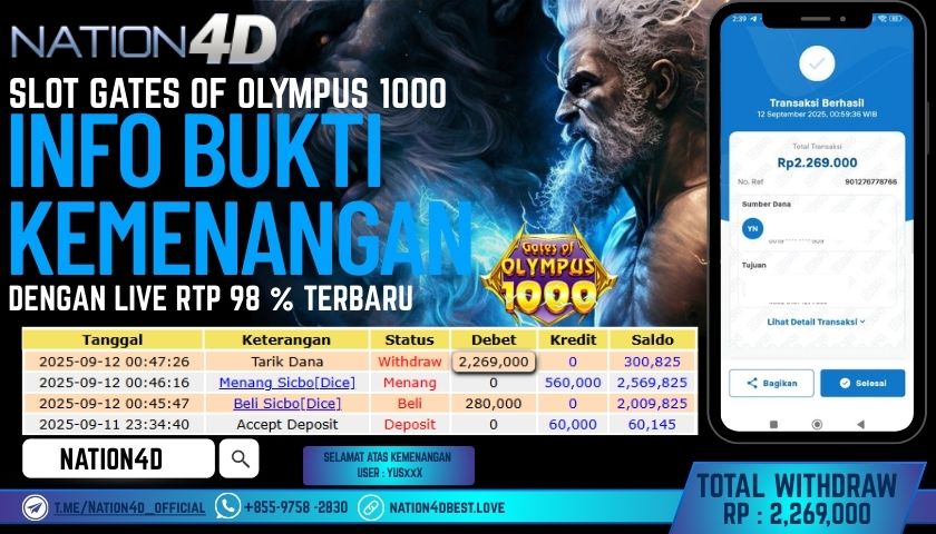 NATION4D -SLOT GATES OF OLYMPUS 1000                           RP.2,269,000LUNAS!!