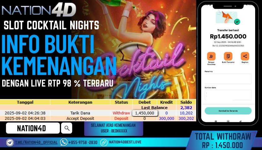 NATION4D -SLOT COCKTAIL NIGHTS RP.1,450,000 LUNAS!!