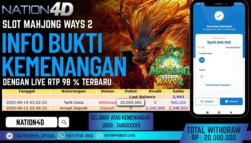 NATION4D -SLOT MAHJONG WAYS 2 RP.20,000,000 LUNAS!
