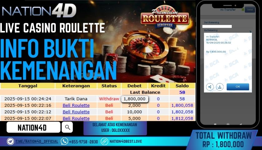 NATION4D -LIVE CASINO ROULETTE RP.1,800,000 LUNAS!