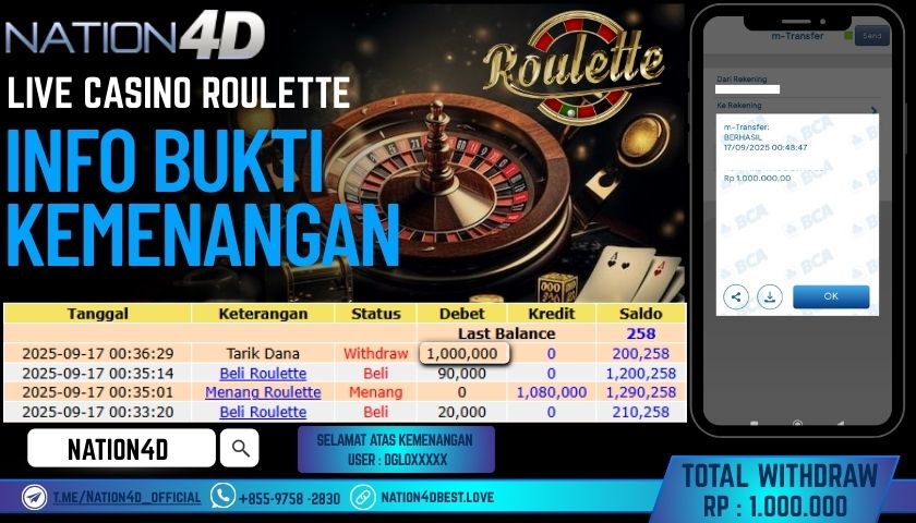 NATION4D -LIVE CASINO ROULETTE RP.1,000,000 LUNAS!