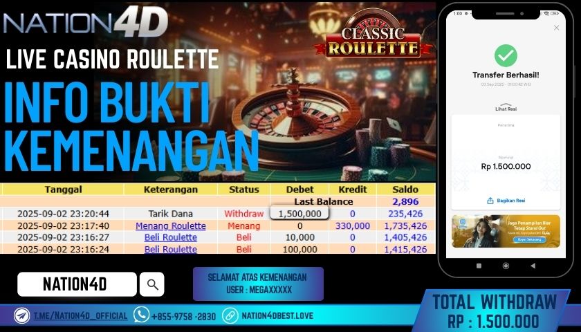 NATION4D -LIVE CASINO ROULETTE RP.1,500,000 LUNAS!!
