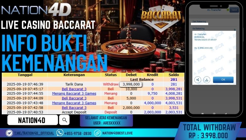 NATION4D -LIVE CASINO BACCARAT RP.3,998,000 LUNAS!