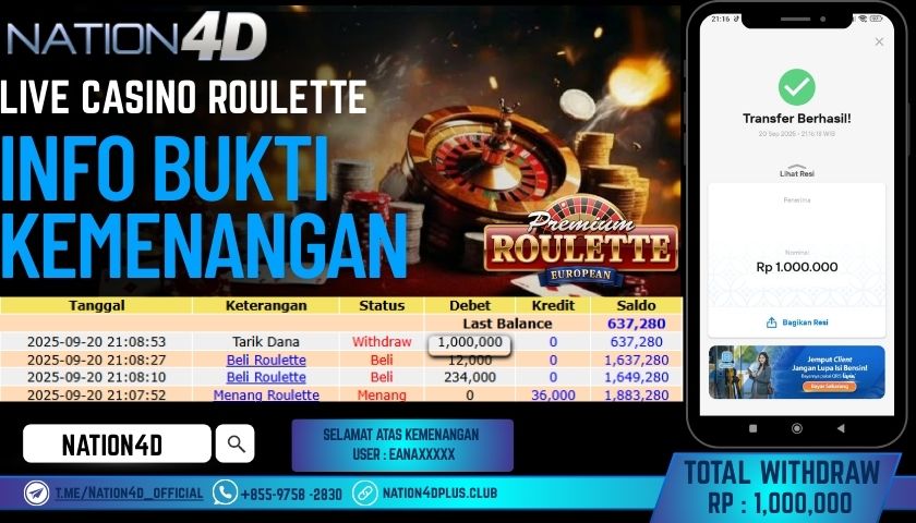 NATION4D -LIVE CASINO ROULETTE RP.1,000,000 LUNAS!