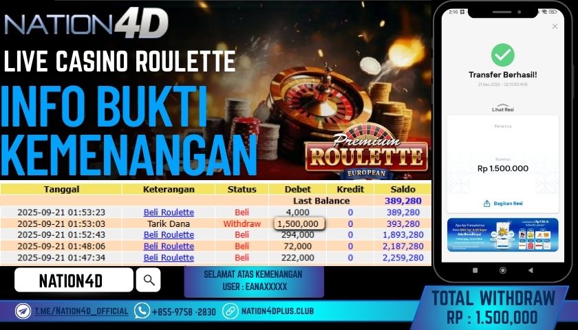 NATION4D -LIVE CASINO ROULETTE RP.1,500,000 LUNAS!