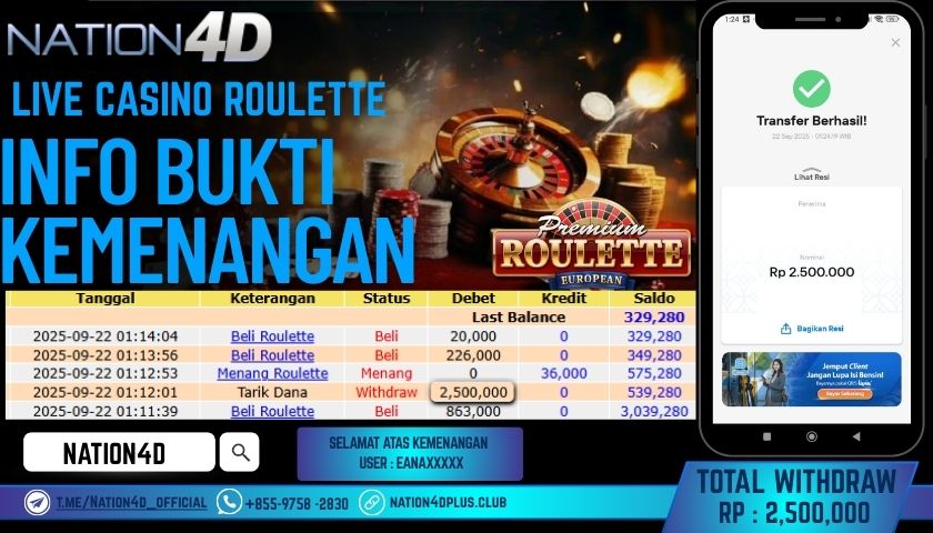 NATION4D -LIVE CASINO ROULETTE RP. 2,500,000 LUNAS!
