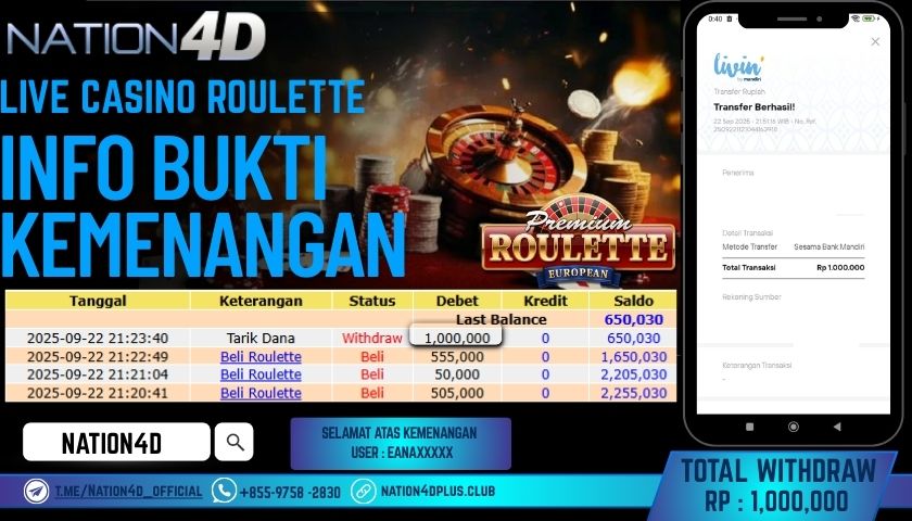 NATION4D -LIVE CASINO ROULETTE RP.1,000,000 LUNAS!