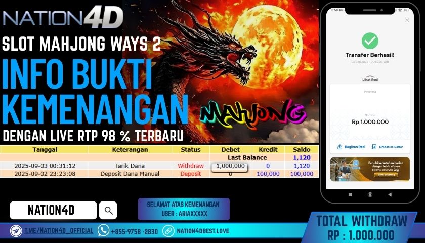 NATION4D -SLOT MAHJONG WAYS RP.1,000,000 LUNAS!!