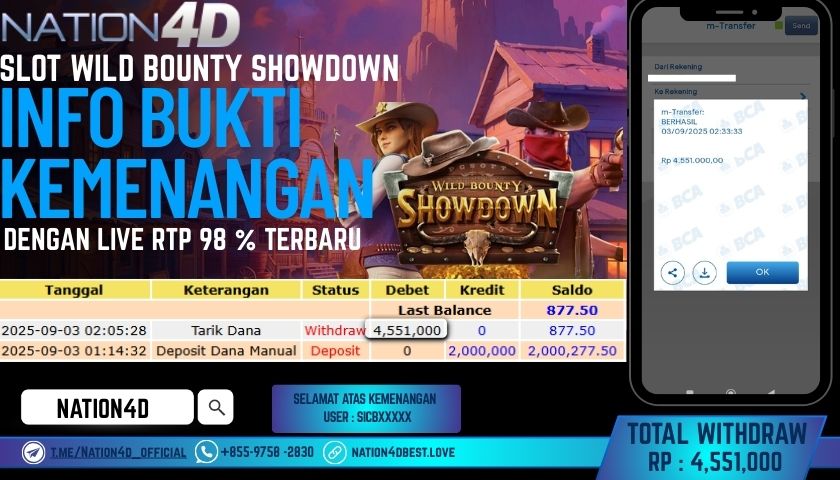 NATION4D -SLOT WILD BOUNTY SHOWDOWN RP.4,551,000 LUNAS!!