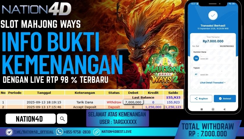 NATION4D -SLOT MAHJONG WAYS 2 RP.7,000,000 LUNAS!