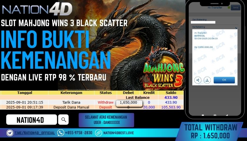 NATION4D -SLOT MAHJONG WINS 3 BLACK SCATTER RP.1,650,000 LUNAS!!