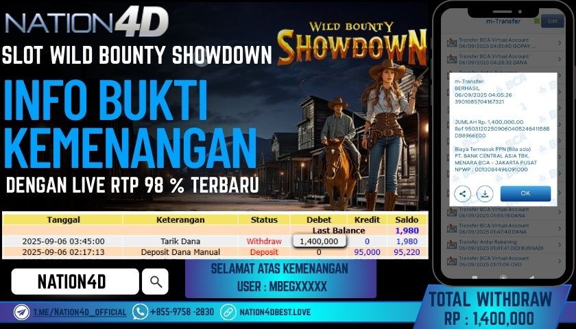 NATION4D -SLOT WILD BOUNTY SHOWDOWN RP.1,400,000 LUNAS!!
