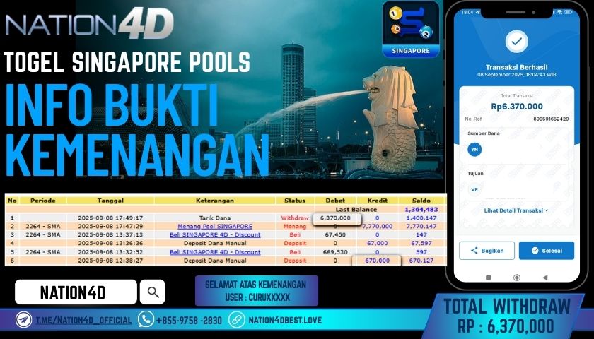 NATION4D -TOGEL SINGAPORE POOLS RP.6,370,000 LUNAS!!