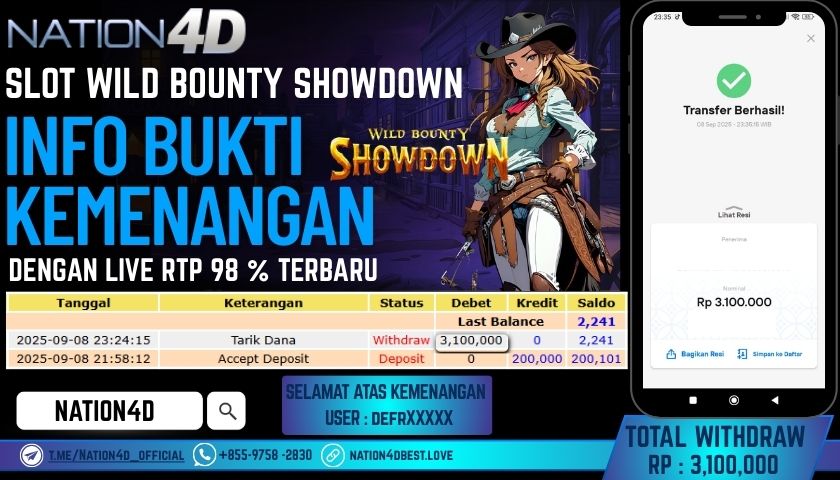 NATION4D -SLOT WILD BOUNTY SHOWDOWN RP.3.100.000 LUNAS!!