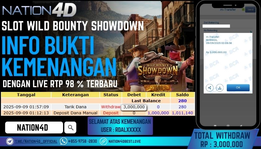 NATION4D -SLOT WILD BOUNTY SHOWDOWN RP.3.000.000 LUNAS!!