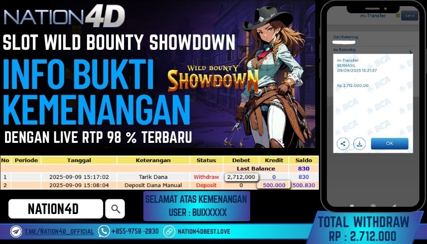 NATION4D -SLOT WILD BOUNTY SHOWDOWN RP.2,712,000 LUNAS!!