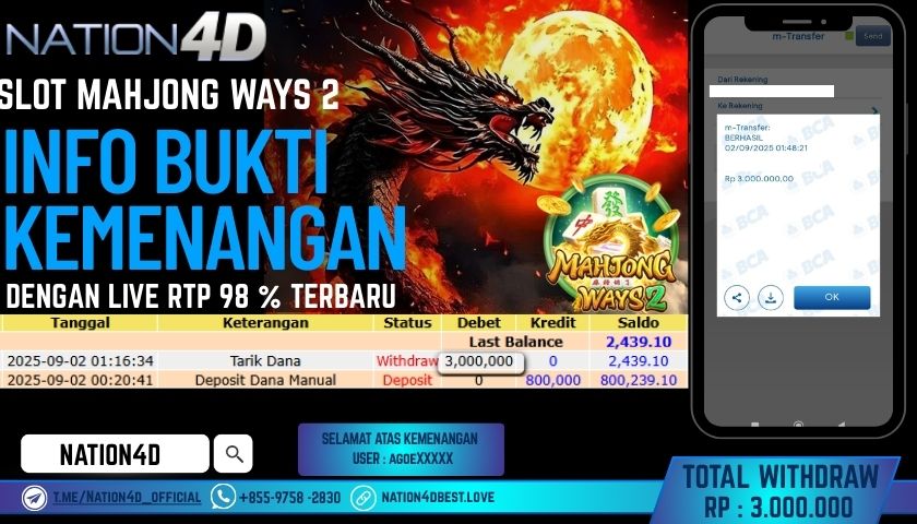 NATION4D -SLOT MAHJONG WAYS 2 RP.3,000,000 LUNAS!!