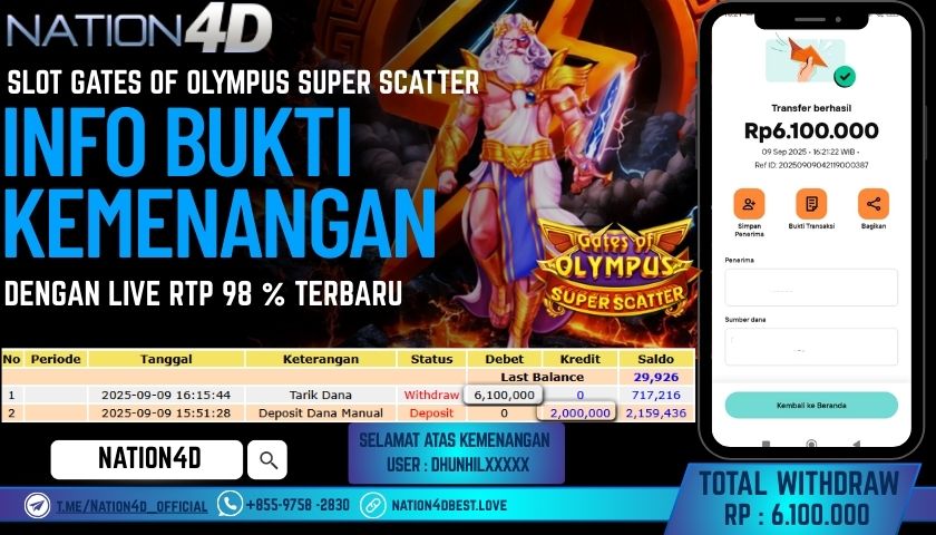 NATION4D -SLOT GATES OF OLYMPUS SUPER SCATTER RP.6,100,000 LUNAS!!