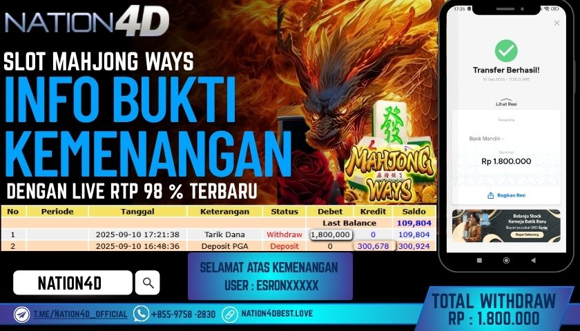 NATION4D -SLOT MAHJONG WAYS RP.1,800,000 LUNAS!!