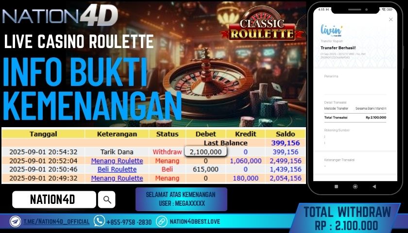 NATION4D -LIVE CASINO ROULETTE RP.2,100,000 LUNAS!!