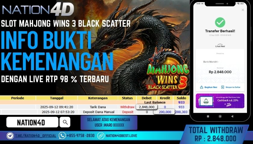 NATION4D -SLOT MAHJONG WINS 3 BLACK SCATTER RP.2,848,000LUNAS!!