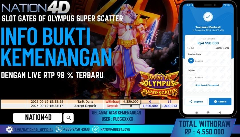 NATION4D -SLOT GATES OF OLYMPUS SUPER SCATTER RP.4,550,000 LUNAS!!