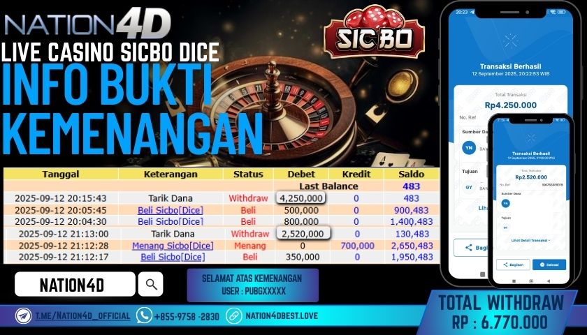 NATION4D -LIVE CASINO SICBO RP.6,770,000LUNAS!!