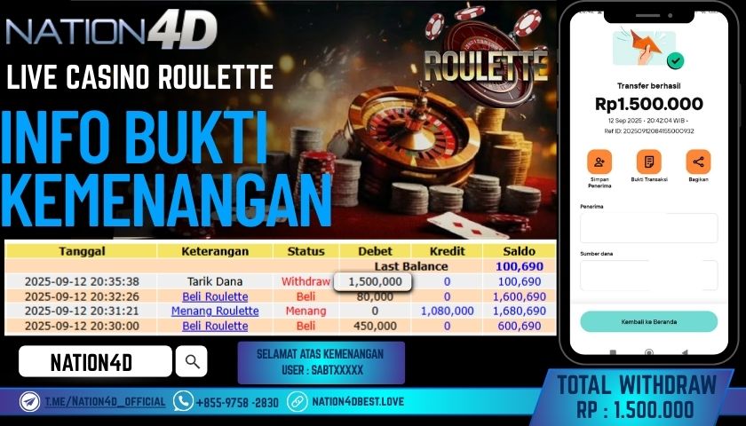 NATION4D -LIVE CASINO ROULETTE RP.1,500,000LUNAS!!