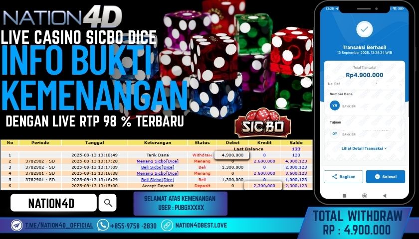 NATION4D -LIVE CASINO SICBO RP.4,900,000LUNAS!!