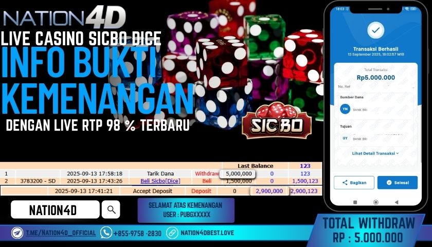 NATION4D -LIVE CASINO SICBO RP.5,000,000LUNAS!!