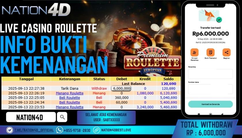 NATION4D -LIVE CASINO ROULETTE RP.6,000,000 LUNAS!!