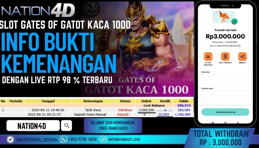 NATION4D -SLOT GATOT KACA 1000 RP.3,000,000 LUNAS!